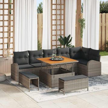 vidaXL Tuinbank Set 9 st 8-Aantal zitplaatsen Grijs, Verzenden