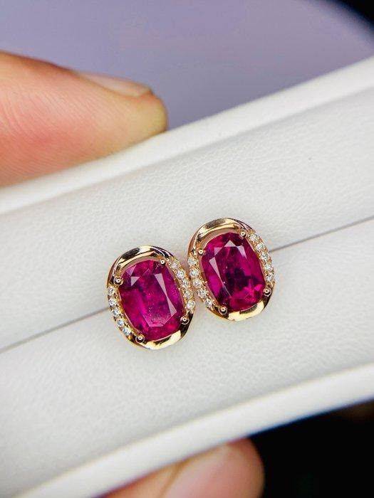 Oorbellen - 14 karaat Geel goud - 3.92ct. tw. Toermalijn -, Handtassen en Accessoires, Oorbellen