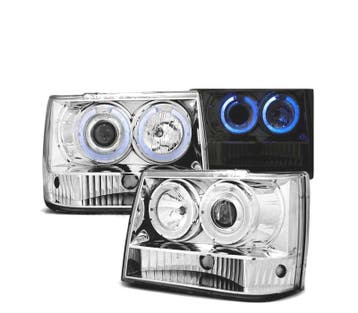 PHARES POUR JEEP GRAND CHEROKEE 93-98 ANGEL EYES CHROMÉ, Verzenden