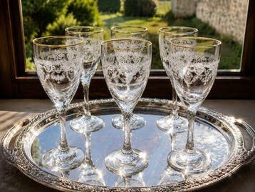 Drinkservies voor 6 (12) - Floraal en blazoen - Goud,, Antiek en Kunst