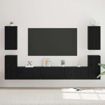 vidaXL Tv-meubelset 7 st Zwart Eiken Bewerkt hout, Huis en Inrichting, Kasten |Televisiemeubels, Verzenden, Nieuw