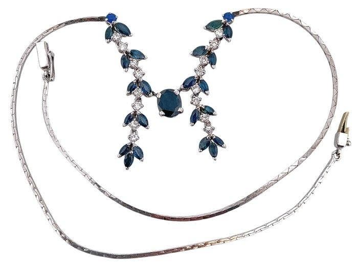 Halsketting - 18 karaat Witgoud Saffier - Diamant, Handtassen en Accessoires, Kettingen