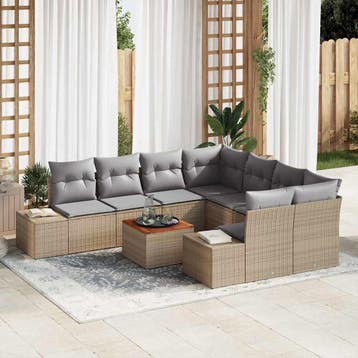 vidaXL Tuinbank Set 9 st Beige poly rattan, Verzenden, Nieuw