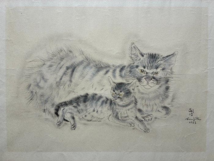 Léonard Tsuguharu Foujita (1886-1968) - Deux chats, Antiek en Kunst, Antiek | Overige Antiek