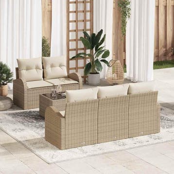 vidaXL Tuinbank Set 6 st Beige poly rattan, Verzenden, Nieuw