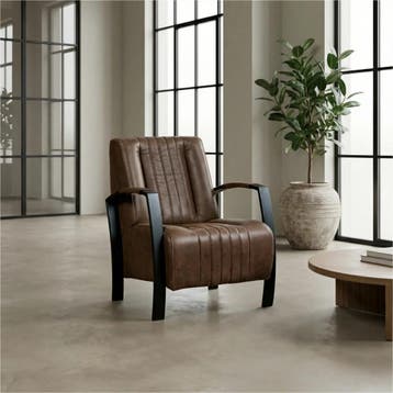 Leren fauteuil Glamour - Vintage Brown (bruin), Huis en Inrichting, Nieuw, Ophalen of Verzenden, 50 tot 75 cm, Industrieel, Modern, Retro
