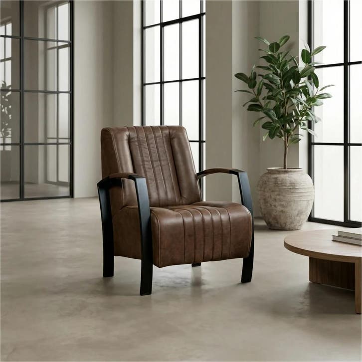 Leren fauteuil Glamour - Vintage Brown (bruin), Maison & Meubles, Fauteuils, Enlèvement ou Envoi