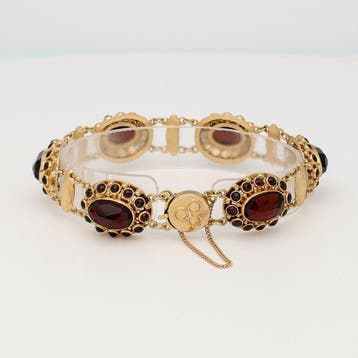Armband - 14 karaat Geel goud - Granaat, Handtassen en Accessoires, Armbanden, Nieuw