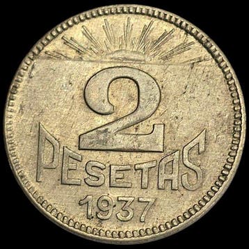 Spanje. 2 Pesetas Consejo de Asturias y León. 1937 (Zonder