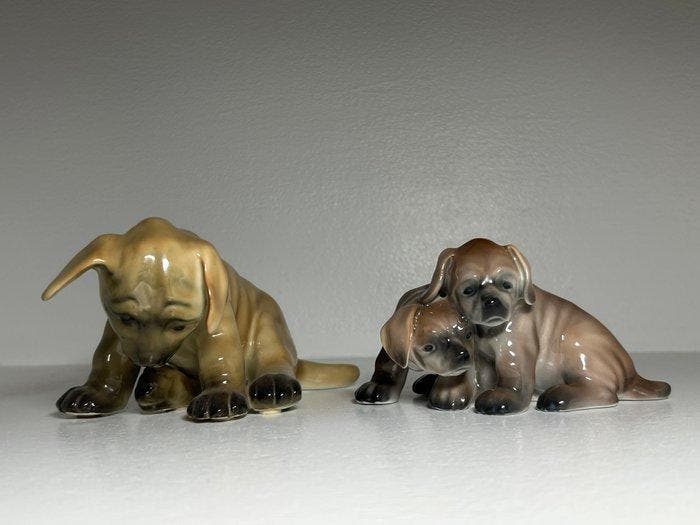 Rorstrand - Beeldje - Set of 2 Puppy Figurines (2) -, Antiek en Kunst, Antiek | Glaswerk en Kristal
