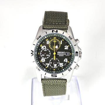Seiko - Chronograph SND377P2 Green Dial Compass Bezel Khaki