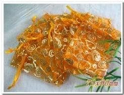 Cadeauzakje giftbag Organza Oranje Goud 7x9 cm, Nieuw