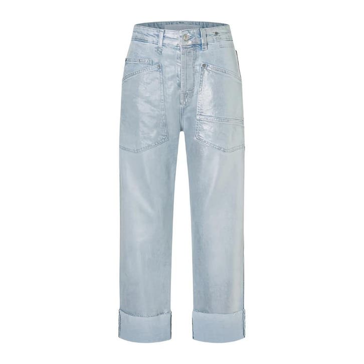 MAC • Baggy straight shine jeans • 36, Kleding | Dames, Broeken en Pantalons, Zilver, Nieuw, Maat 36 (S), Verzenden