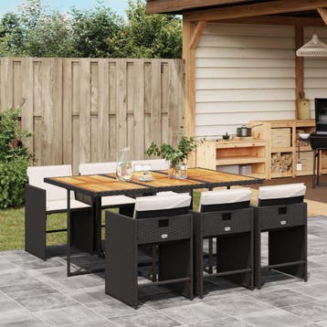 vidaXL 7-delige Tuinset met kussens poly rattan zwart, Verzenden, Nieuw, Tuinset