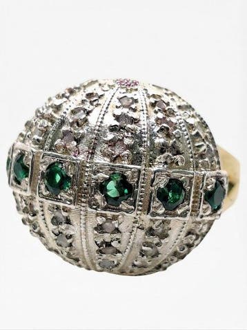Zonder minimumprijs - Ring - 9 kt. Zilver, Geel goud Smaragd