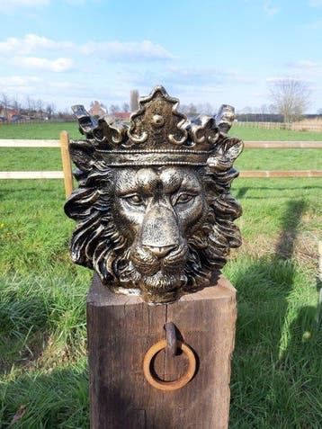 Beeld, lion head garden statue bronze color for flowers and