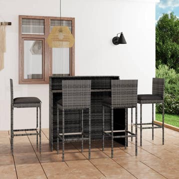 vidaXL 5-delige Tuinbarset met kussens grijs, Tuin en Terras, Verzenden, Nieuw