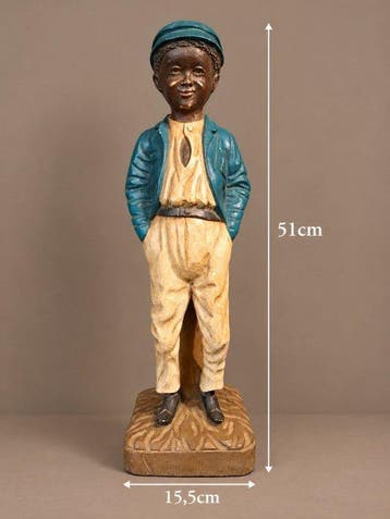 Beeld, Afro jongen houtsnijwerk - 51 cm - Hout