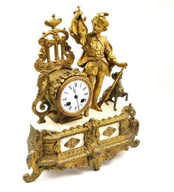 Klok - Zinklegering, Albast - 1850-1900, Antiek en Kunst