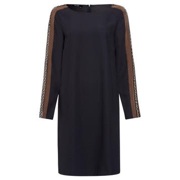 Marc Aurel • antraciete jurk met bruine bies • 38, Kleding | Dames, Maat 38/40 (M), Marc Aurel, Verzenden, Zwart