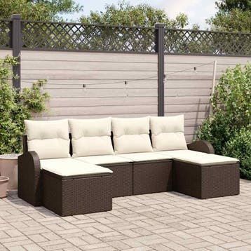 vidaXL Bankstel 6 st Bruin en wit poly rattan, Verzenden, Nieuw