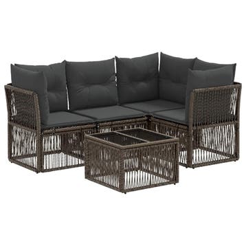 vidaXL Tuinbank Set 5 pcs Grijs poly rattan, Tuin en Terras, Verzenden, Nieuw