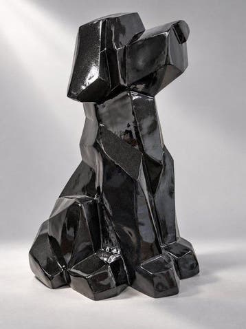 Beeld, black dog in origami modern - 50 cm - polyresin