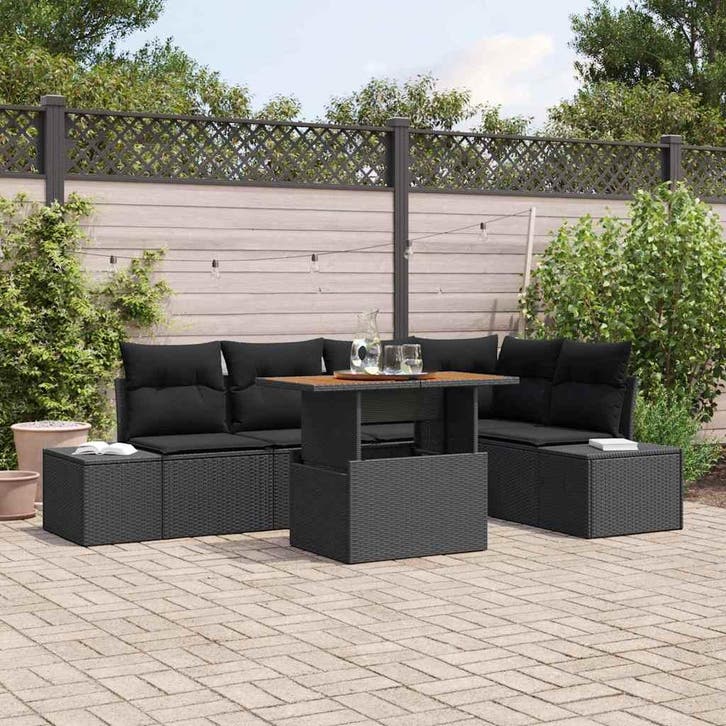 vidaXL Tuin Eettafel Set met kussen 6 pcs Zwart en Bruin, Jardin & Terrasse, Ensembles de jardin, Envoi