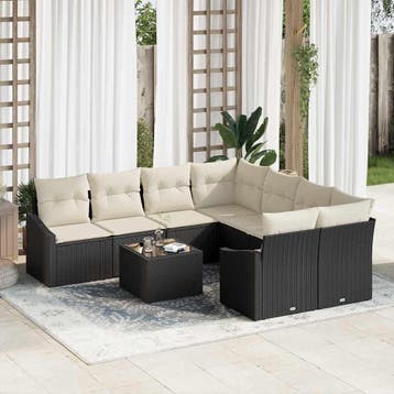 vidaXL Bankstel 9 st Zwart en Crème poly rattan, Verzenden, Nieuw