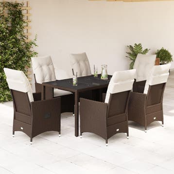 vidaXL 7-delige Tuinset met kussens poly rattan bruin, Verzenden, Nieuw, Tuinset