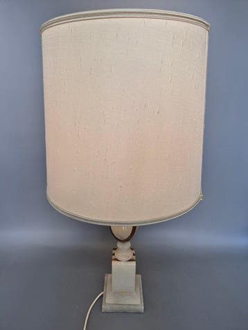 Vintage Alabaster Tischlampe – Elegantes Streifendesign aus, Antiquités & Art