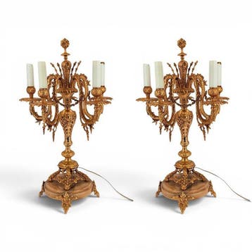 Kandelaber Lodewijk XV (2) - Brons, Marmer - Lampen, Nieuw