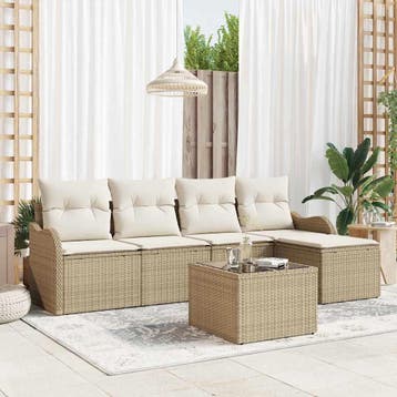 vidaXL Tuinbank Set 6 st Beige en Wit poly rattan, Verzenden
