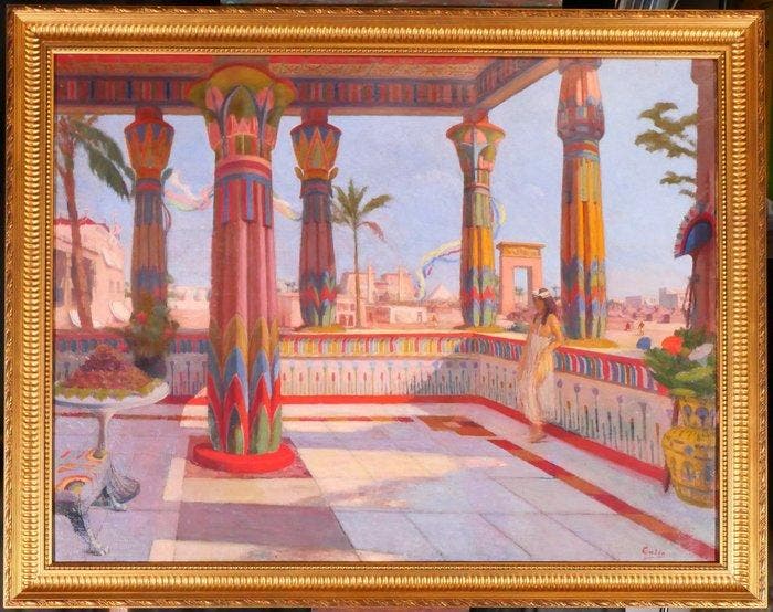 Roberto Colin (1879–1935) - Egypt, landscape from a terrace, Antiquités & Art, Art | Peinture | Classique