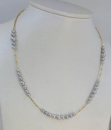 Halsketting - 18 karaat Geel goud - 4×6 mm Akoya parels, Nieuw
