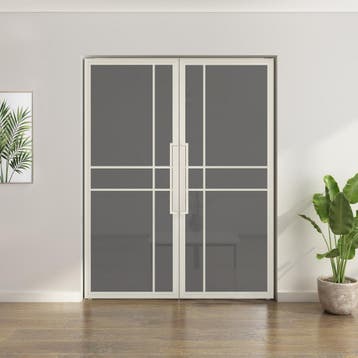 Dubbele stalen taatsdeur 6 Vlaks  Wit Rook glas Luxe design, Overige typen