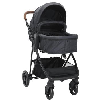 vidaXL Kinderwagen 2-in-1 staal antracietkleurig en zwart, Verzenden