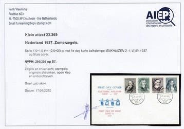 Pays-Bas 1937 - FDC Sluis - enveloppe timbres dété avec, Gestempeld