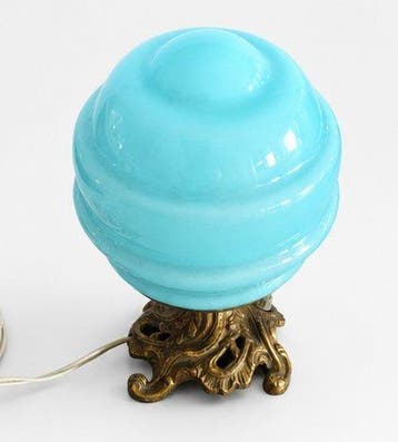 Nachtlampje - Verguld brons, Opaline - Lamp met blauw