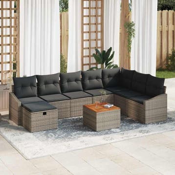 vidaXL Tuinbank Set 9 st Grijs Poly rattan, Verzenden