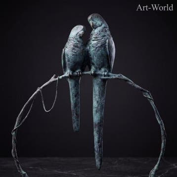 Beeld, Exclusief sculptuur: Paar papegaaien op tak 56 cm /