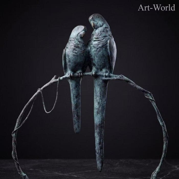 Beeld, Exclusief sculptuur: Paar papegaaien op tak 56 cm /, Antiek en Kunst, Curiosa en Brocante