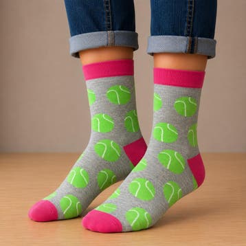 Sokken - Tennis Ballen Print - Groen Grijs Roze - Katoen -, Kleding | Dames, Nieuw
