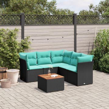 vidaXL 6-delige Loungeset met kussens poly rattan zwart, Verzenden, Nieuw, Loungeset
