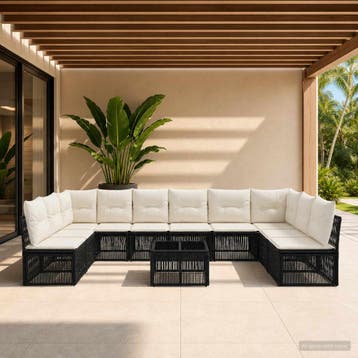 vidaXL Tuinbank Set 11 st Zwart poly rattan, Verzenden