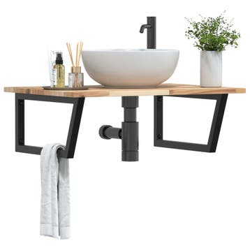 vidaXL Badkamer wandschap staal en massief acaciahout, Verzenden, Nieuw