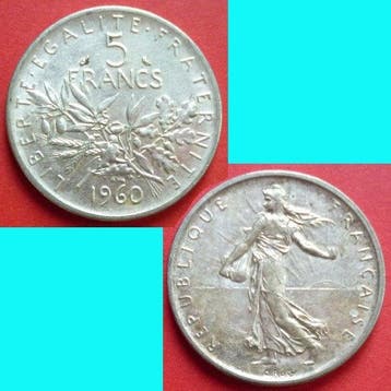 Frankrijk. 5 Francs 1960/1965 (7 silver coins) (Zonder, Postzegels en Munten