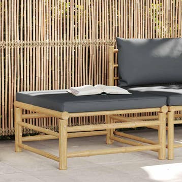 vidaXL Voetenbank met donkergrijs kussen bamboe, Tuin en Terras, Verzenden, Nieuw