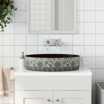 vidaXL Opzetwasbak ovaal 56,5x36,5x13,5 cm keramiek zwart en, Doe-het-zelf en Bouw, Verzenden, Nieuw