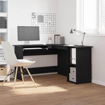 vidaXL Hoekbureau Zwart Eiken 120 x 140 x 75 cm Bewerkt hout, Huis en Inrichting, Bureaus, Verzenden, Nieuw